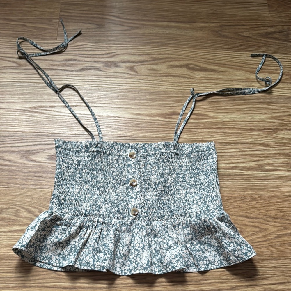 Paper Crane Gray and White Bustier Peplum Camisole